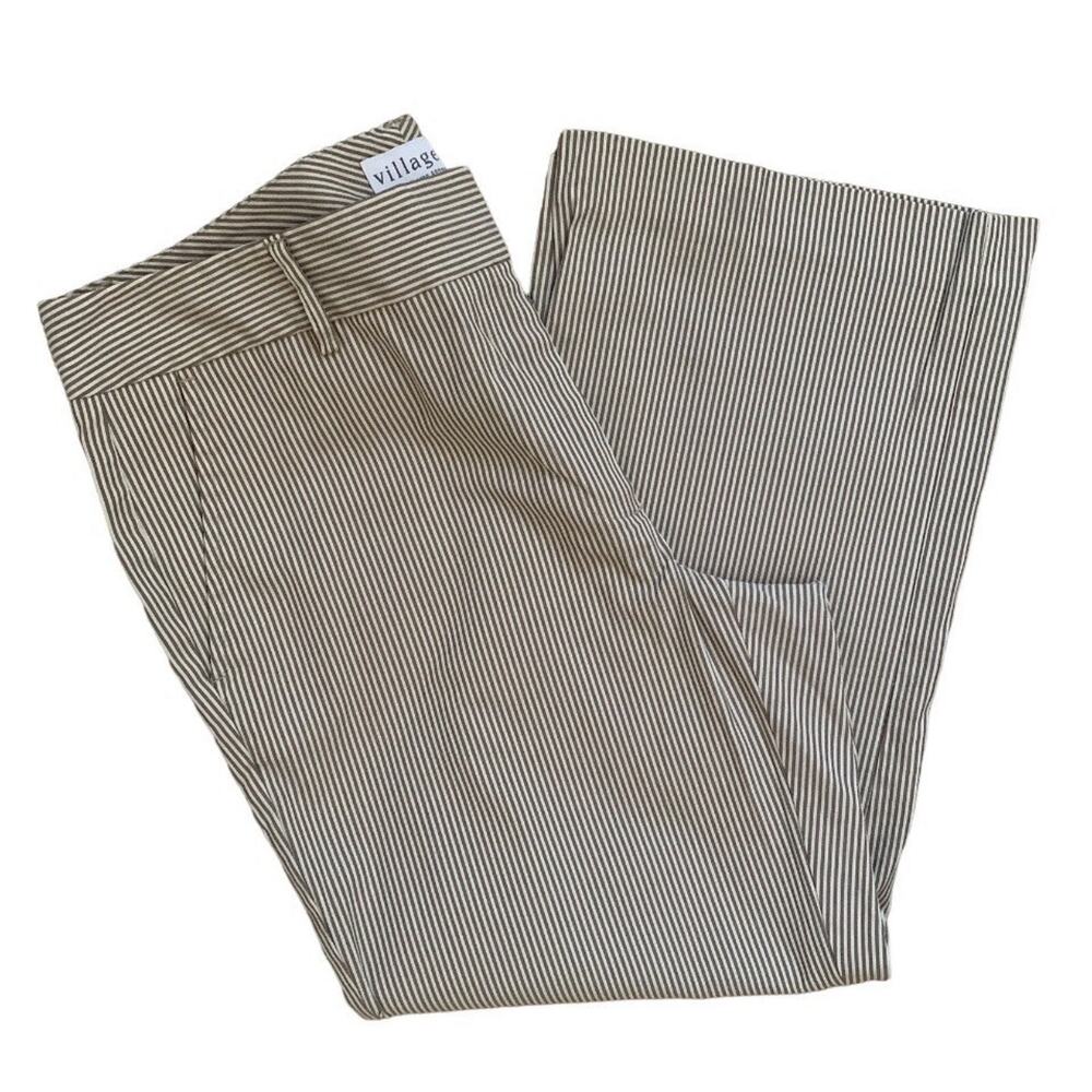 Vintage Liz Claiborne Villager Seersucker Cropped Pants Size 12 Tan Pockets